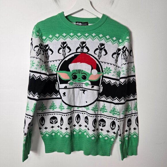 Star Wars Other - Ugly Christmas Sweater Star Wars Mandalorian Size M Grogu Santa Hat Holiday